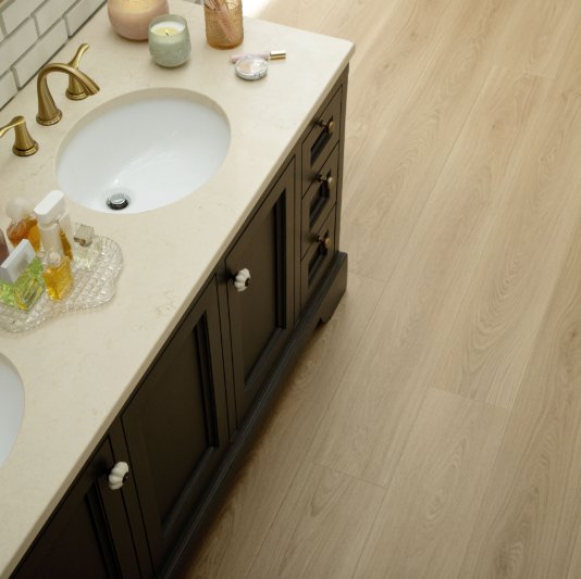 Karastan Luxecraft Serenity Flooring in a bright and luxurious bathroom